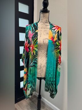 NWT Chico’s Tropical Floral Teal Kimono Cover-Up